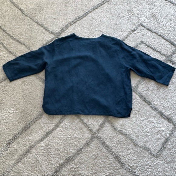 Cut loose Linen tencel blue button down Shirt lagenlook large - Picture 8 of 8